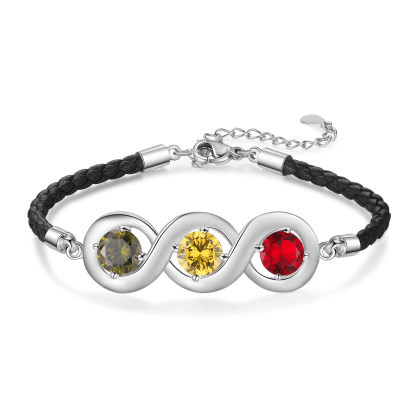 Personalised Infinity Bracelets Custom 3 Birthstones & 3 Names Adjustable Bracelet Gift for Her