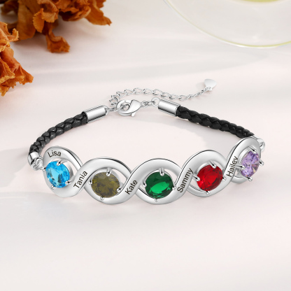 Personalised Infinity Bracelets Custom 5 Birthstones & 5 Names Adjustable Bracelet Gift for Her