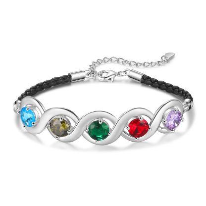 Personalised Infinity Bracelets Custom 5 Birthstones & 5 Names Adjustable Bracelet Gift for Her