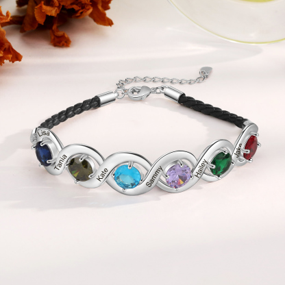 Personalised Infinity Bracelets Custom 6 Birthstones & 6 Names Adjustable Bracelet Gift for Her
