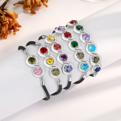 Personalised Infinity Bracelets Custom 6 Birthstones & 6 Names Adjustable Bracelet Gift for Her