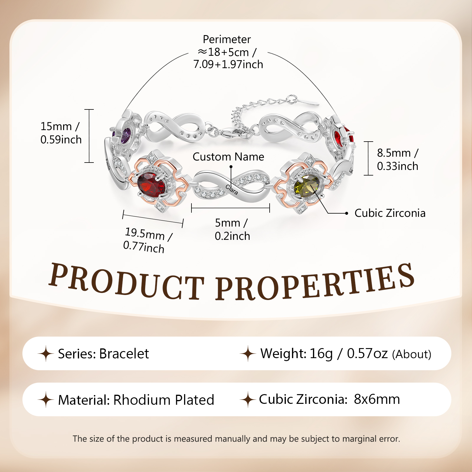 5 Names-Personalized Name Bracelet Customized Woman Bracelet With 4 Birthstones For Her