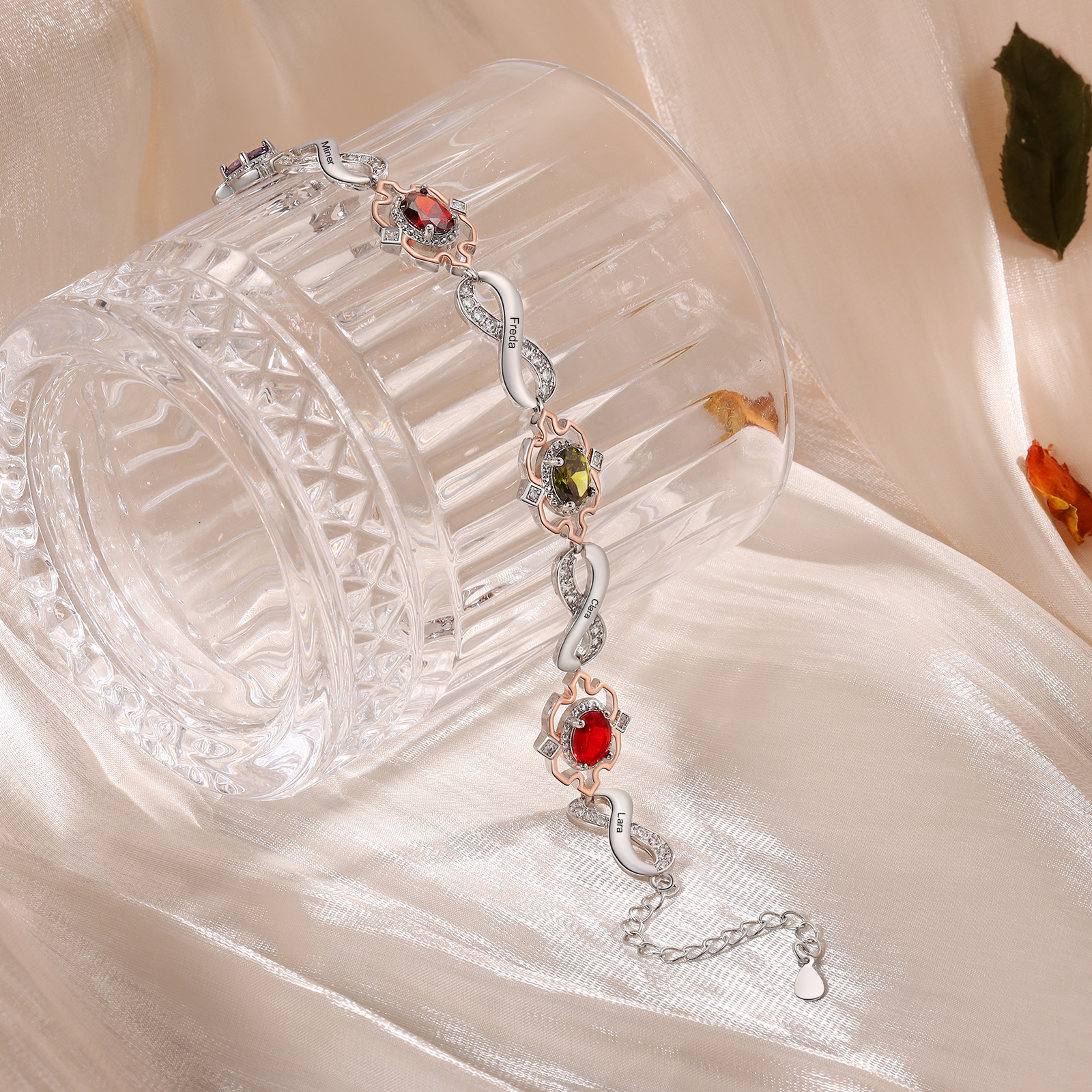 5 Names-Personalized Name Bracelet Customized Woman Bracelet With 4 Birthstones For Her