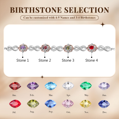 5 Names-Personalized Name Bracelet Customized Woman Bracelet With 4 Birthstones For Her