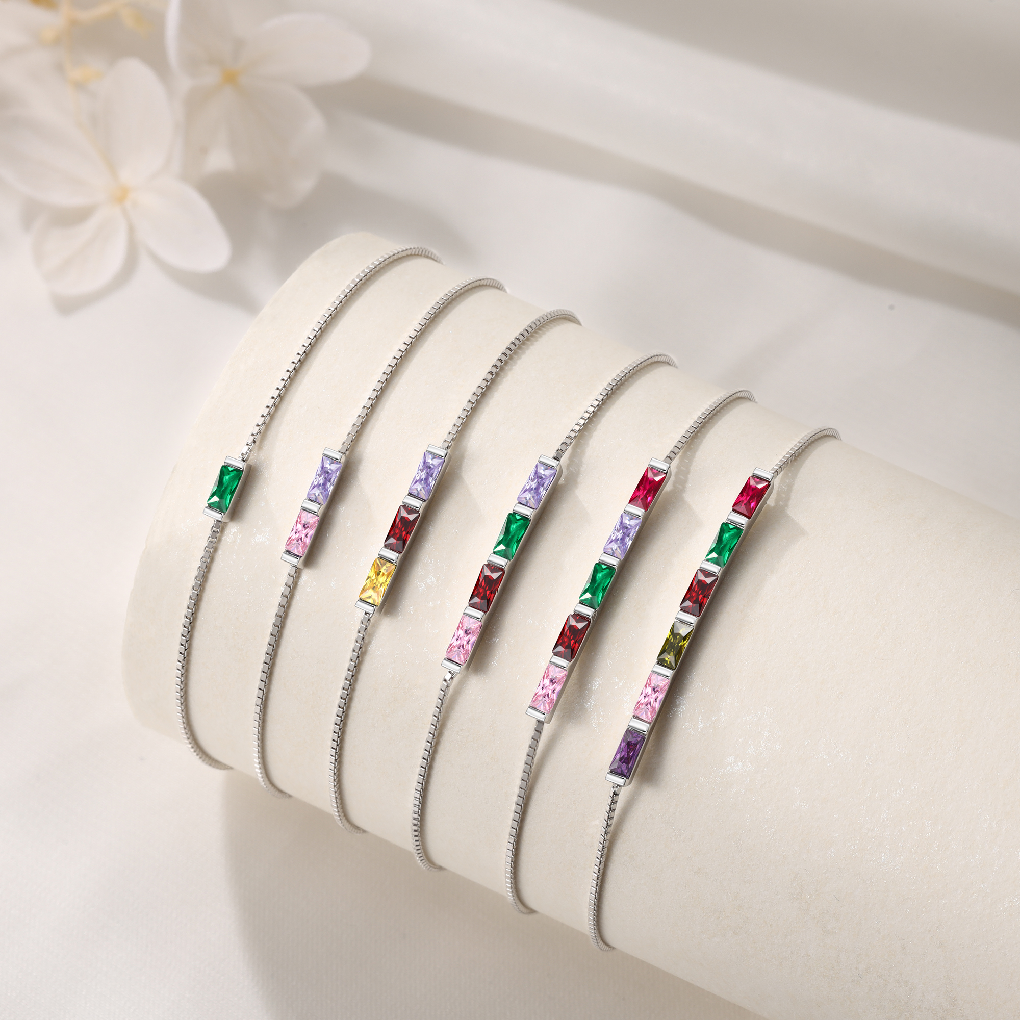 Personalised S925 Silver Women's Bracelet – Custom 1 Birthstone Gift for Nan/Mum/Daughter | Jessemade