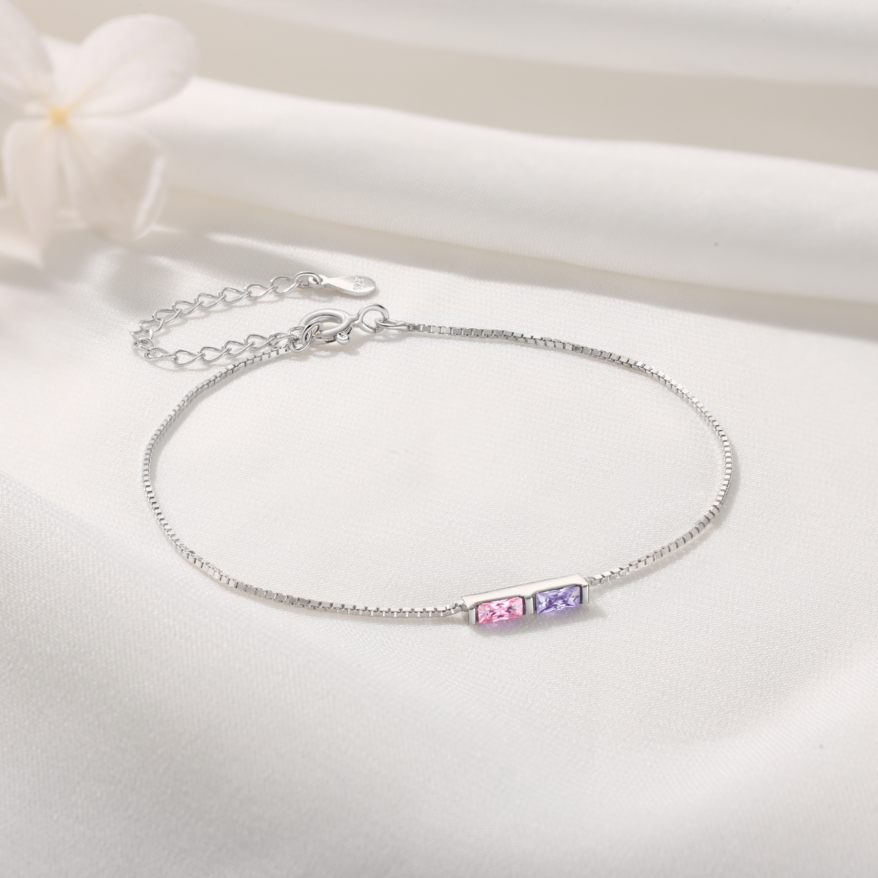 Personalised S925 Silver Women's Bracelet – Custom 2 Birthstones Gift for Nan/Mum/Daughter | Jessemade