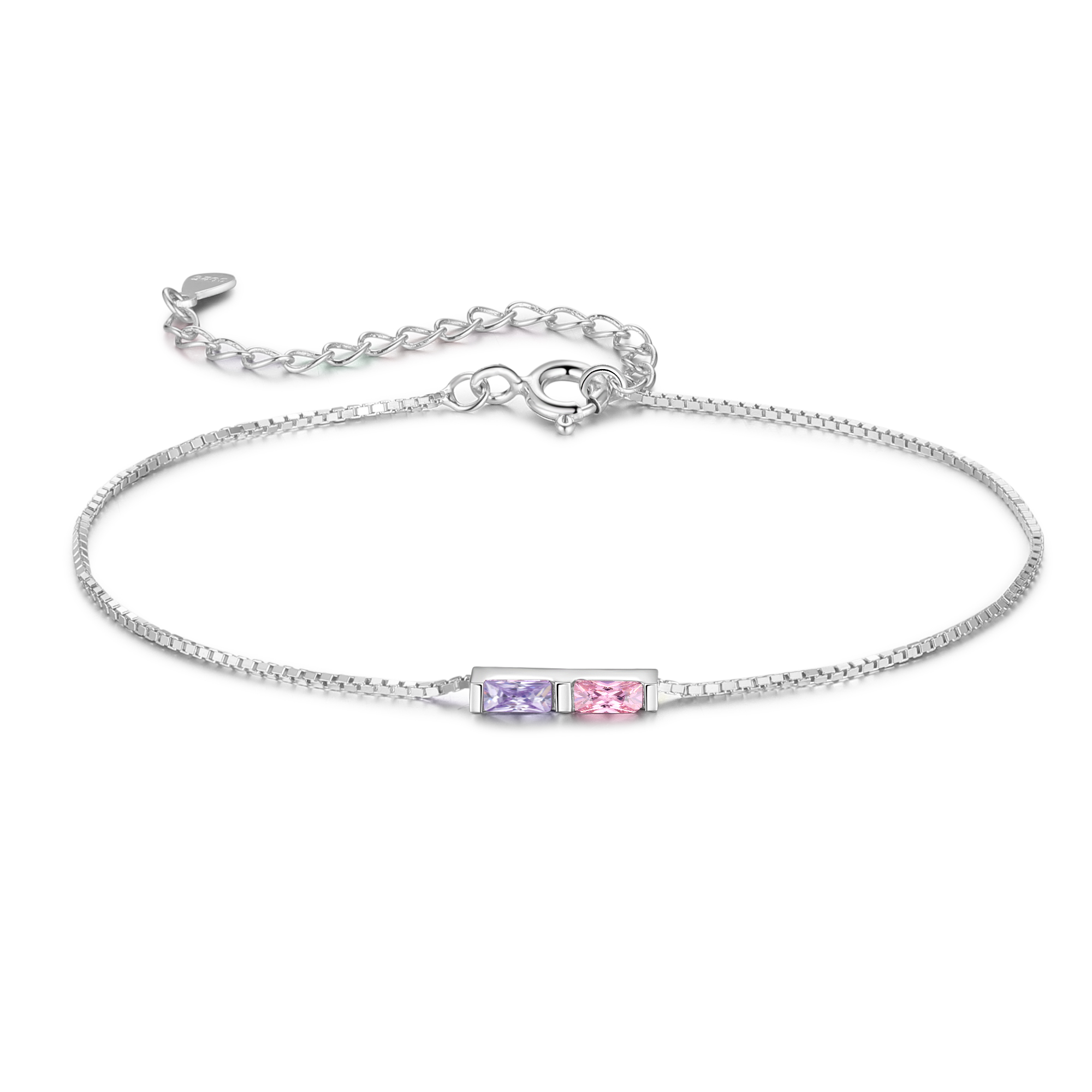 Personalised S925 Silver Women's Bracelet – Custom 2 Birthstones Gift for Nan/Mum/Daughter | Jessemade