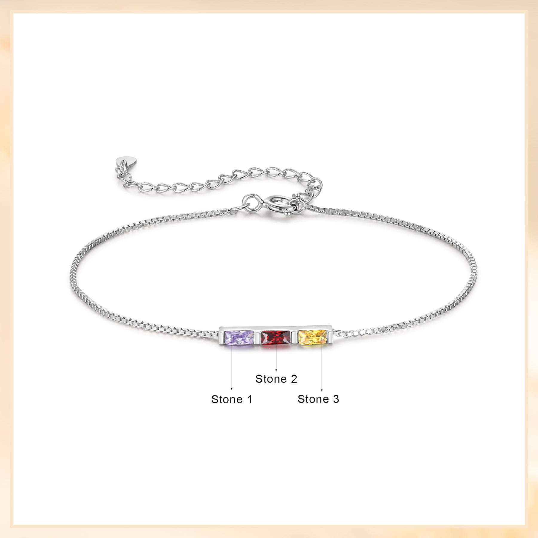 Personalised S925 Silver Women's Bracelet – Custom 3 Birthstones Gift for Nan/Mum/Daughter | Jessemade