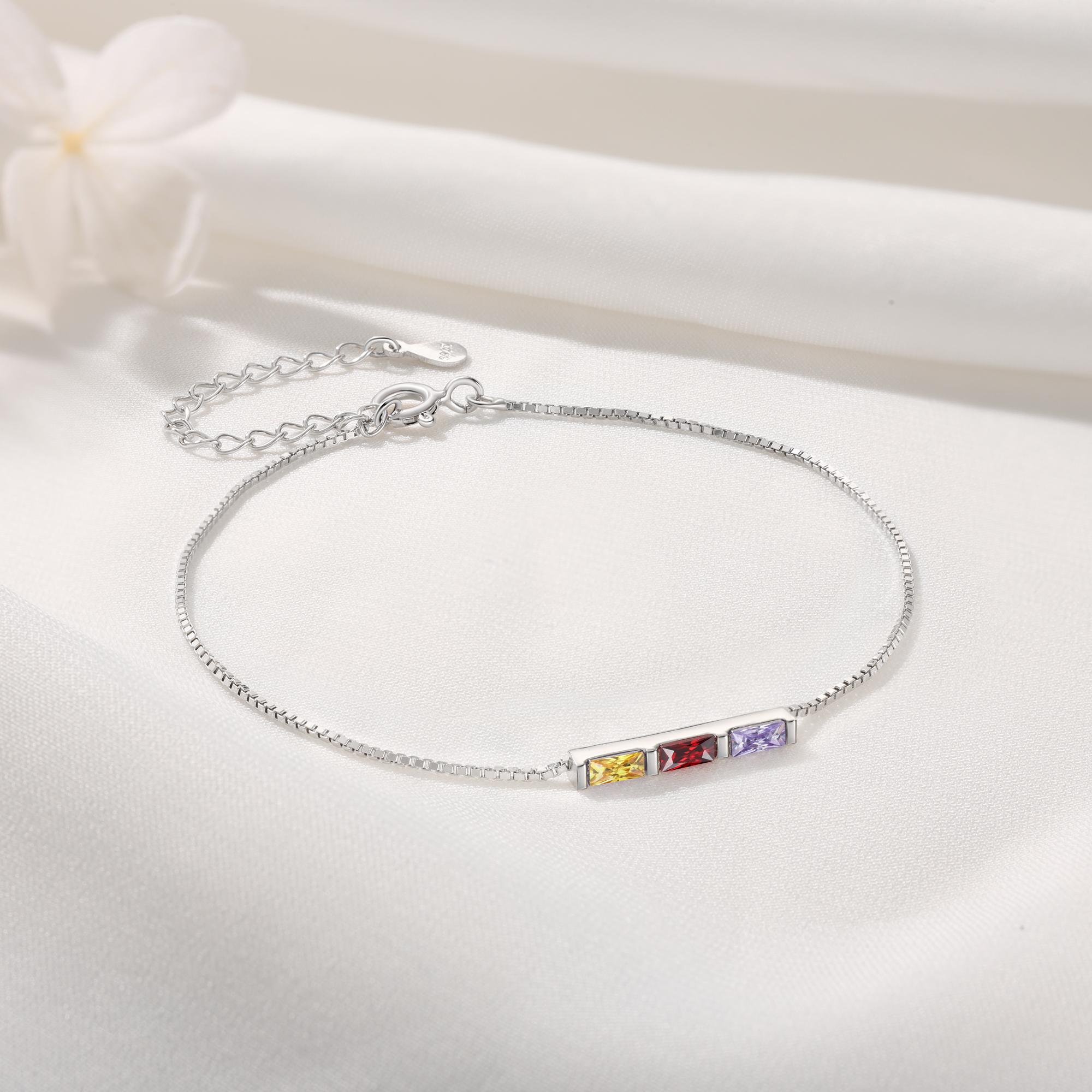 Personalised S925 Silver Women's Bracelet – Custom 3 Birthstones Gift for Nan/Mum/Daughter | Jessemade