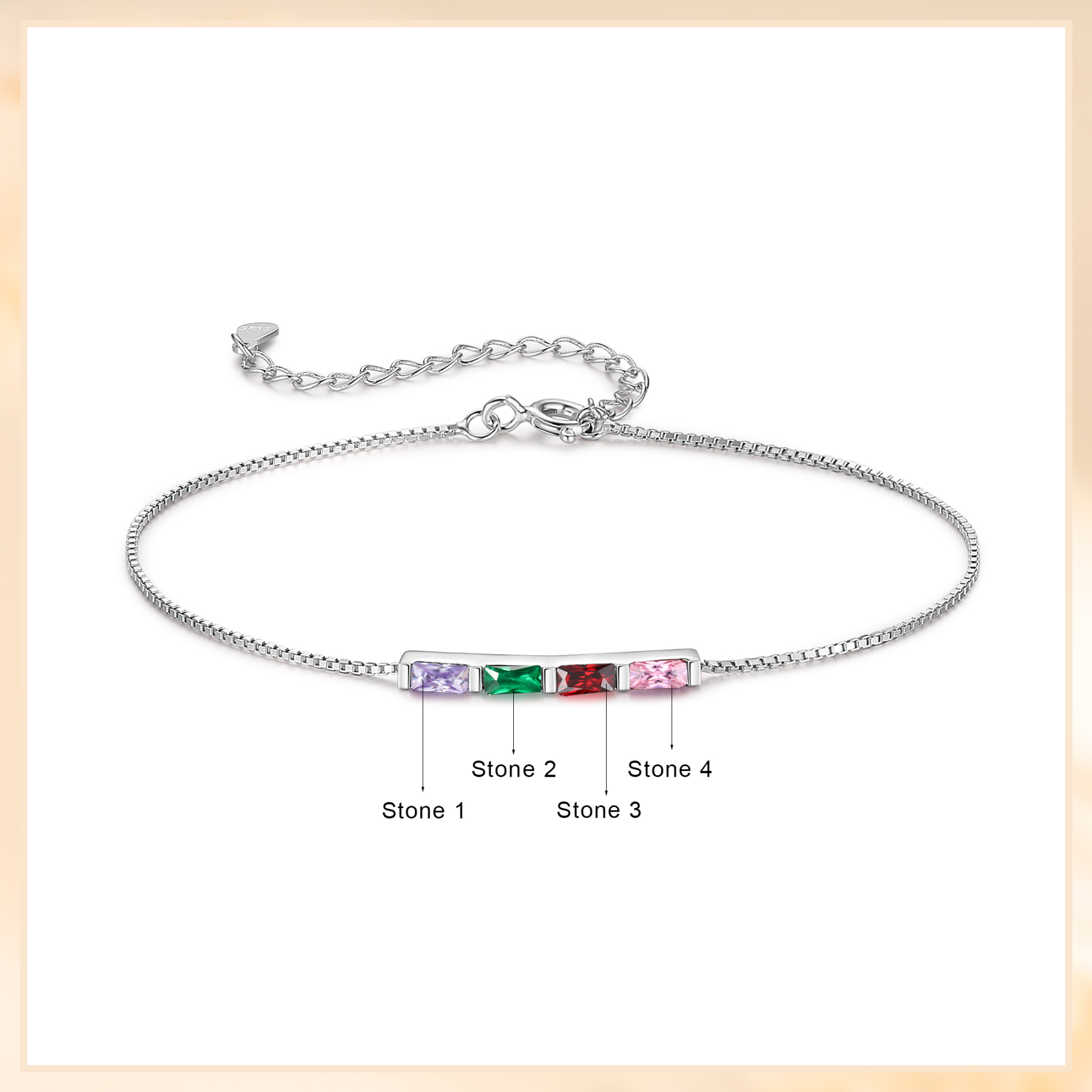 Personalised S925 Silver Women's Bracelet – Custom 4 Birthstones Gift for Nan/Mum/Daughter | Jessemade