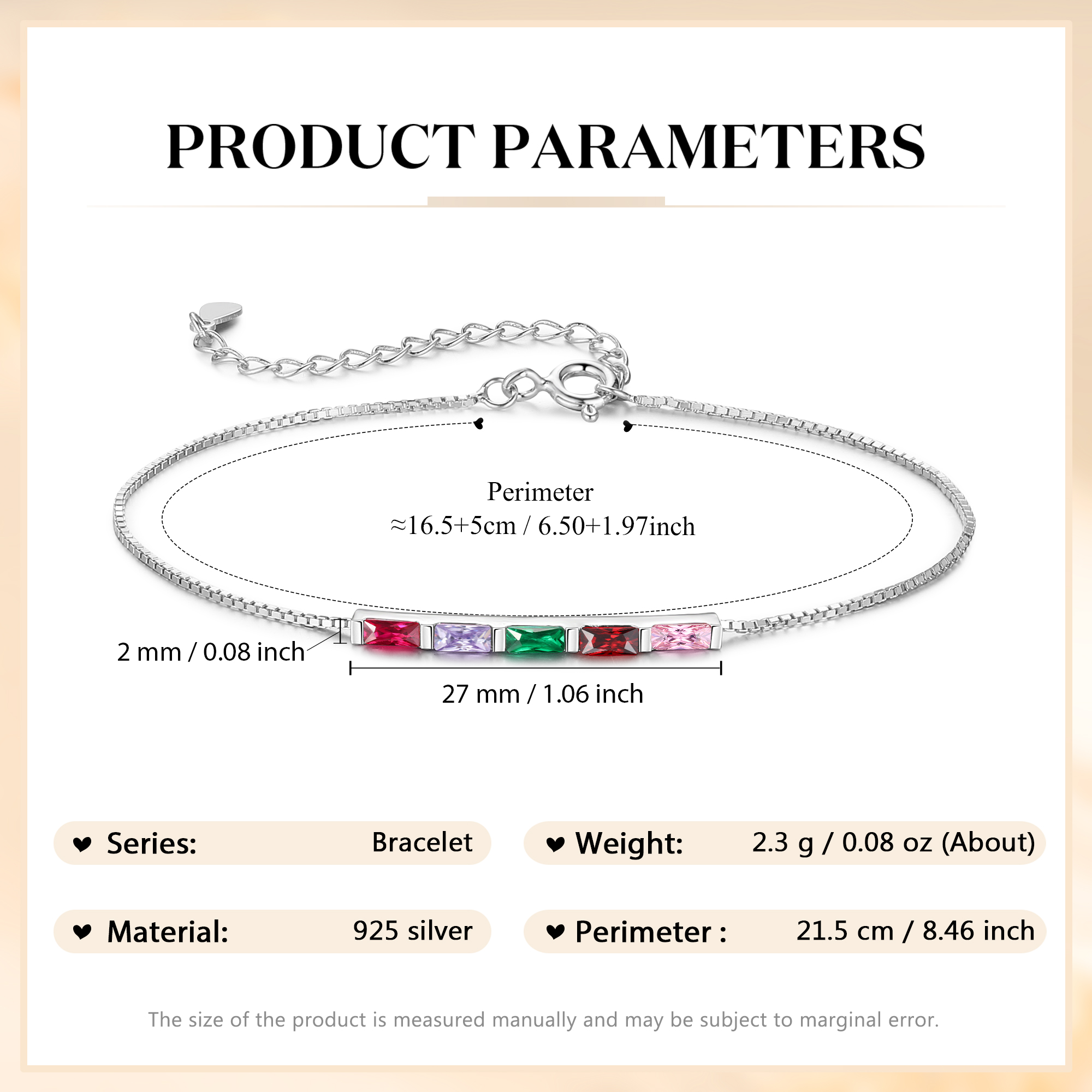 Personalised S925 Silver Women's Bracelet – Custom 5 Birthstones Gift for Nan/Mum/Daughter | Jessemade