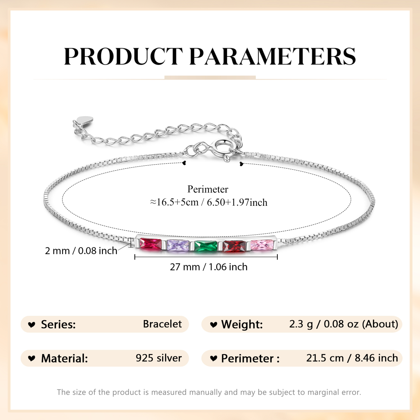 Personalised S925 Silver Women's Bracelet – Custom 5 Birthstones Gift for Nan/Mum/Daughter | Jessemade