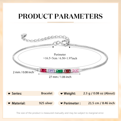 Personalised S925 Silver Women's Bracelet – Custom 5 Birthstones Gift for Nan/Mum/Daughter | Jessemade