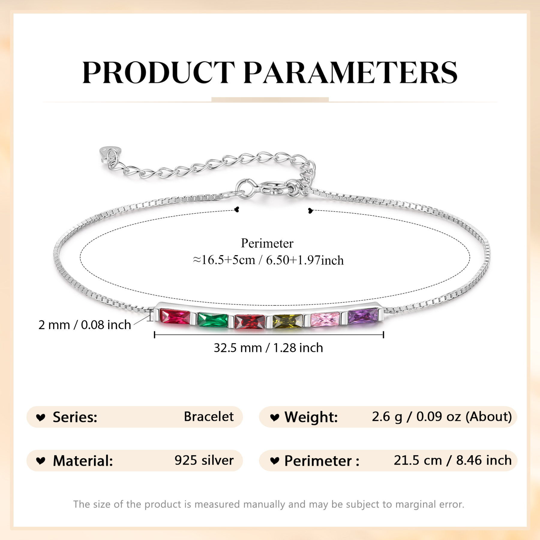 Personalised S925 Silver Women's Bracelet – Custom 6 Birthstones Gift for Nan/Mum/Daughter | Jessemade