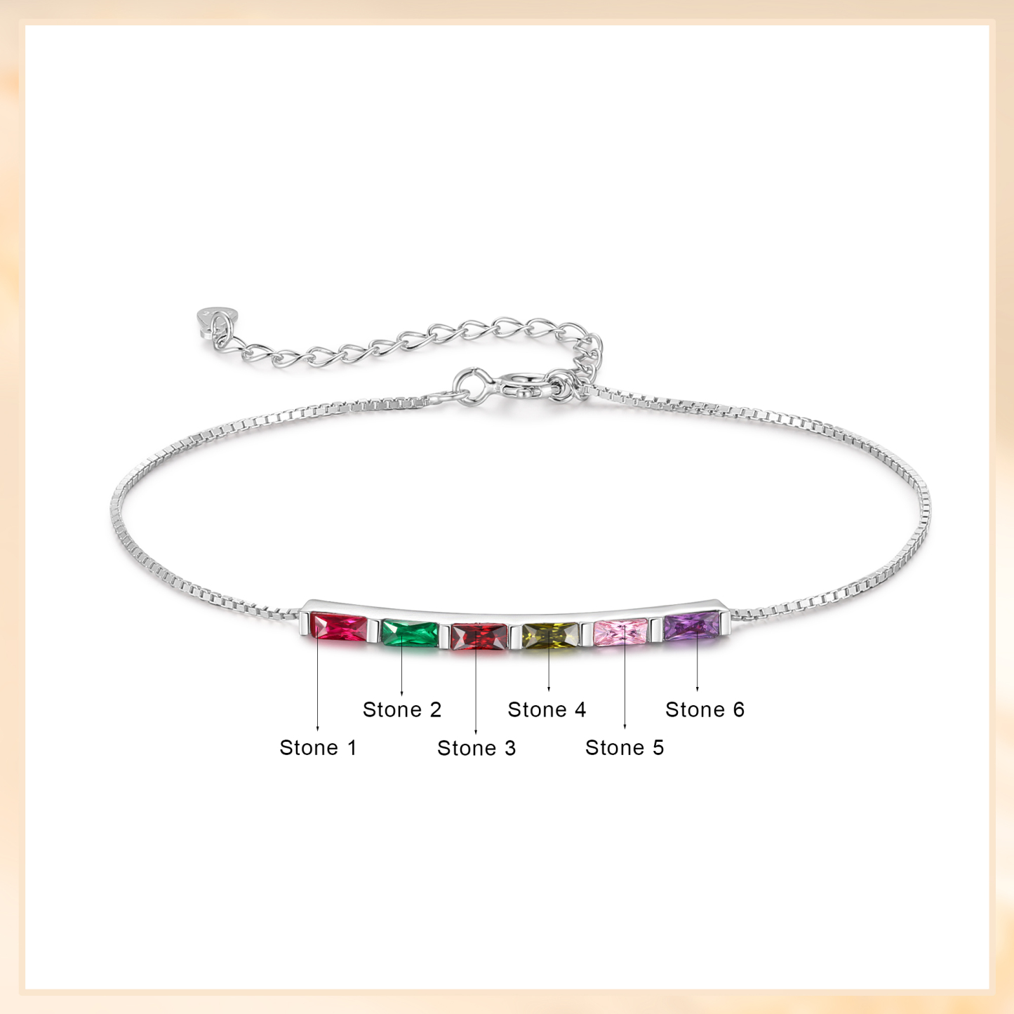 Personalised S925 Silver Women's Bracelet – Custom 6 Birthstones Gift for Nan/Mum/Daughter | Jessemade