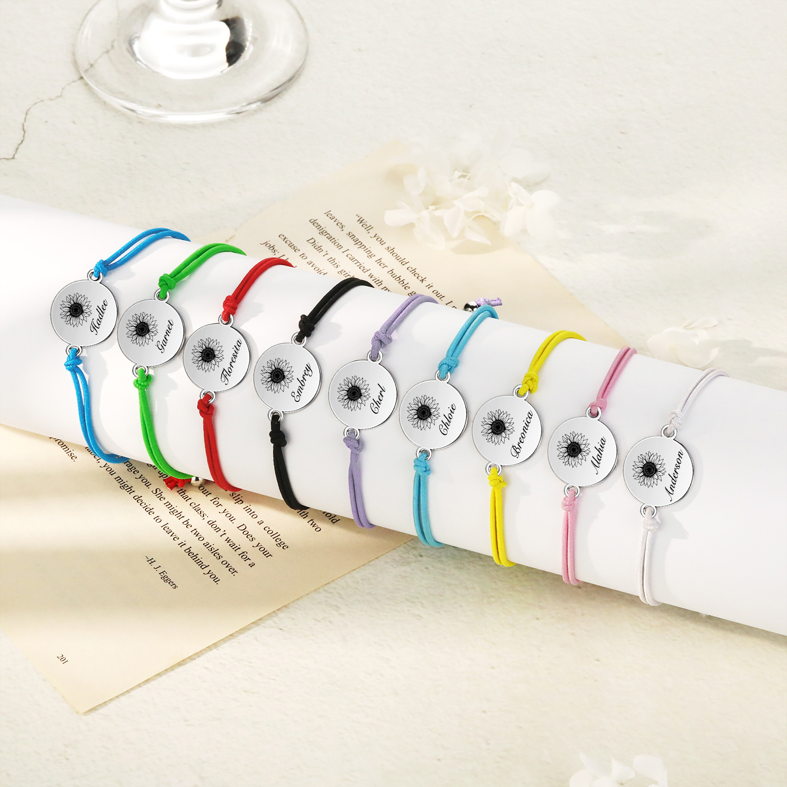 2 PCS Personalised Elastic Cord Bracelet Customized 2 Names Gift for Daughter