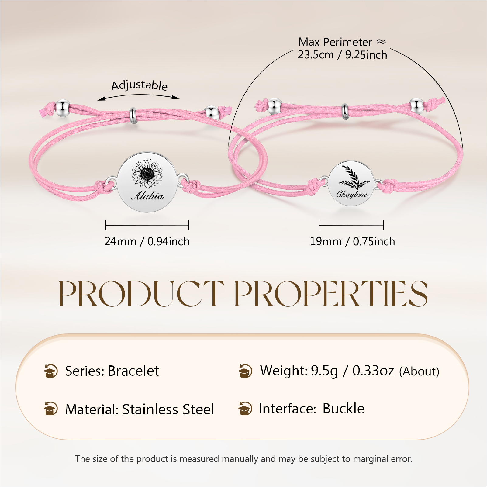 2 PCS Personalised Elastic Cord Bracelet Customized 2 Names Gift for Daughter