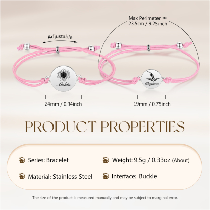 2 PCS Personalised Elastic Cord Bracelet Customized 2 Names Gift for Daughter