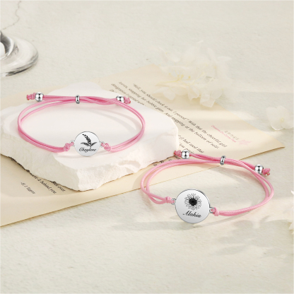 2 PCS Personalised Elastic Cord Bracelet Customized 2 Names Gift for Daughter