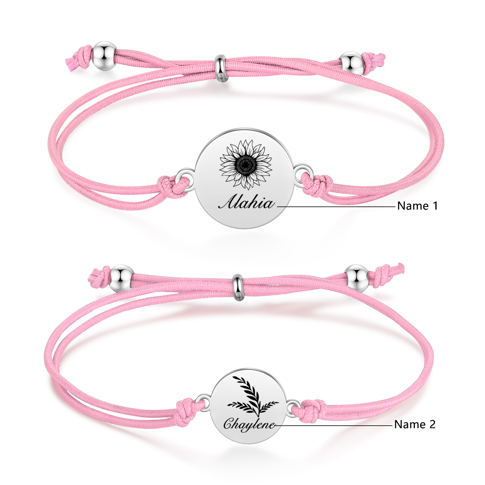 2 PCS Personalised Elastic Cord Bracelet Customized 2 Names Gift for Daughter