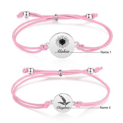 2 PCS Personalised Elastic Cord Bracelet Customized 2 Names Gift for Daughter