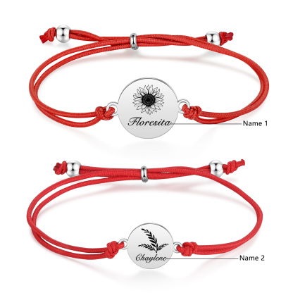 2 PCS Personalised Elastic Cord Bracelet Customized 2 Names Gift for Daughter