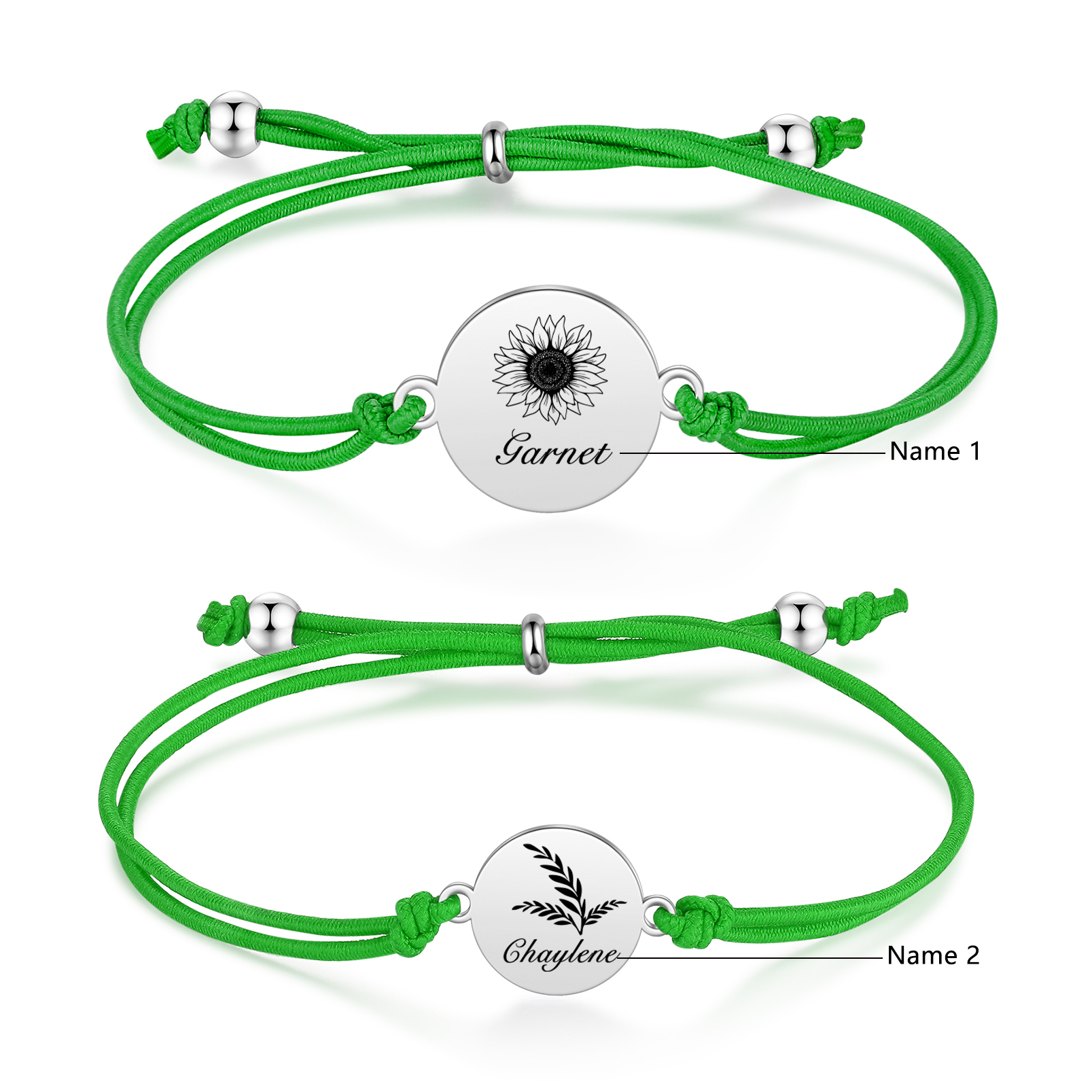 2 PCS Personalised Elastic Cord Bracelet Customized 2 Names Gift for Daughter