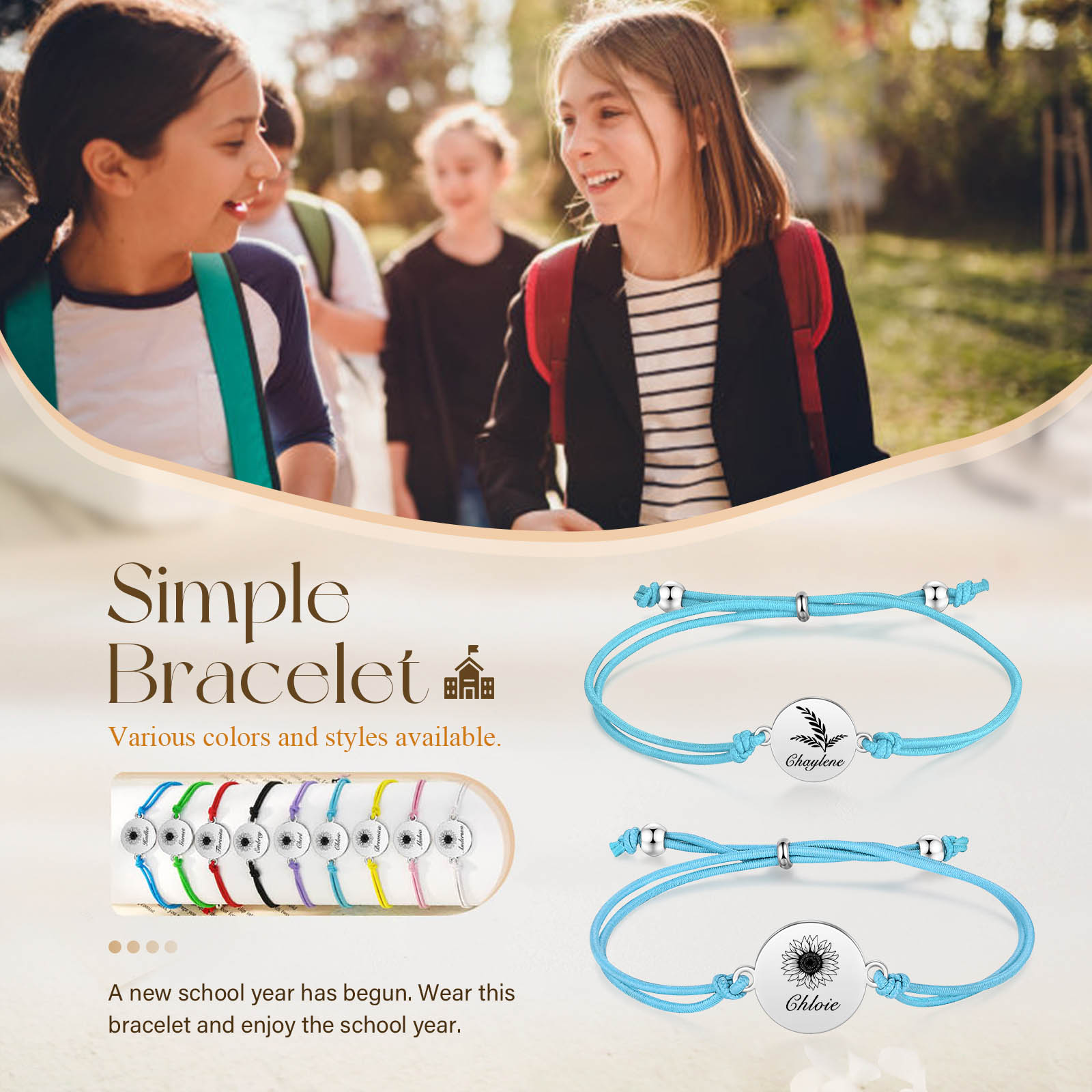 2 PCS Personalised Elastic Cord Bracelet Customized 2 Names Gift for Daughter