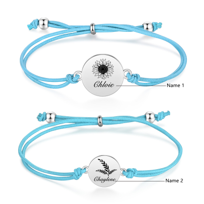 2 PCS Personalised Elastic Cord Bracelet Customized 2 Names Gift for Daughter