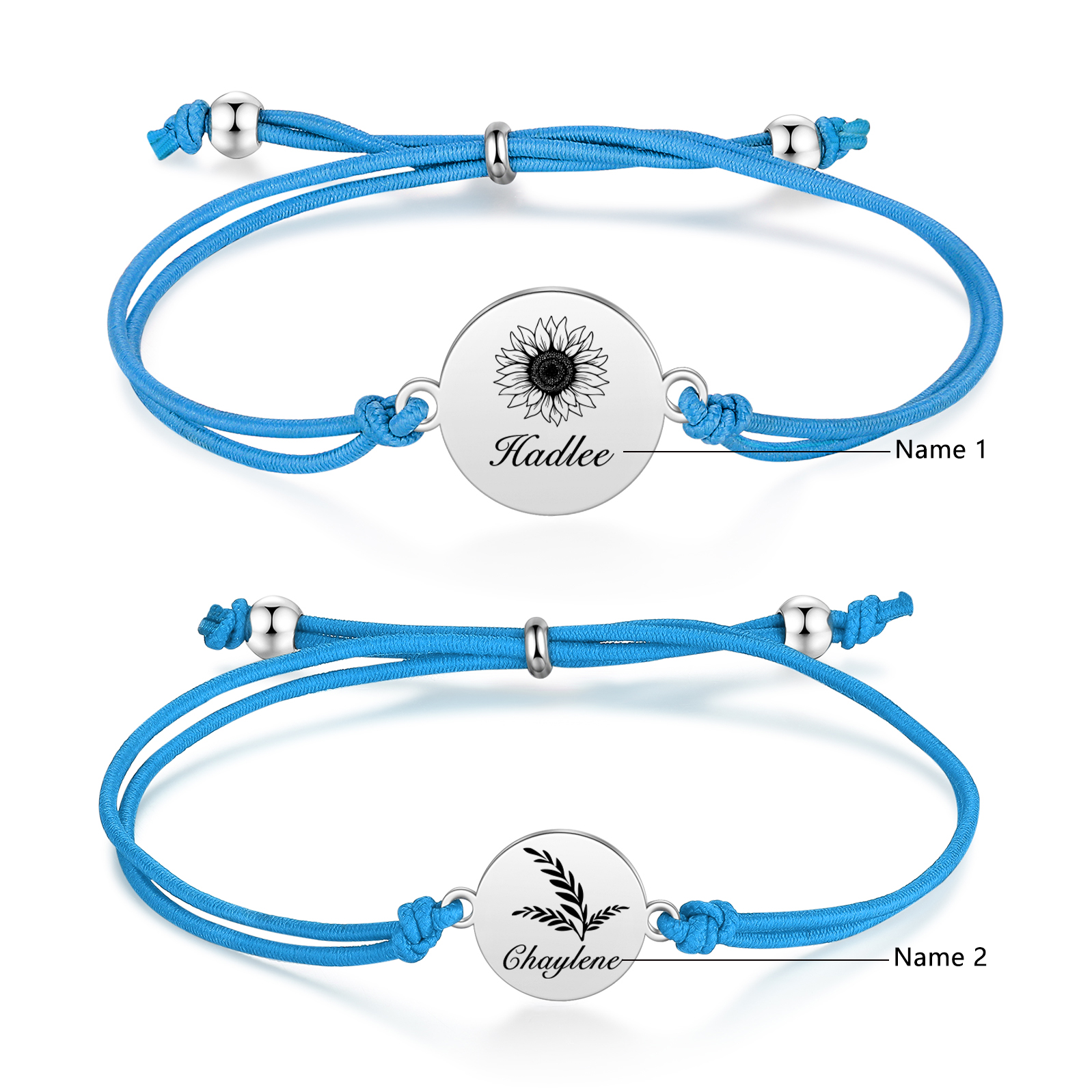 2 PCS Personalised Elastic Cord Bracelet Customized 2 Names Gift for Daughter