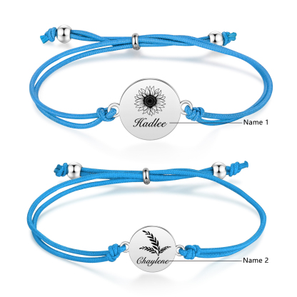 2 PCS Personalised Elastic Cord Bracelet Customized 2 Names Gift for Daughter