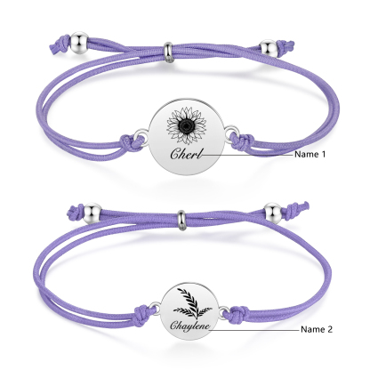 2 PCS Personalised Elastic Cord Bracelet Customized 2 Names Gift for Daughter