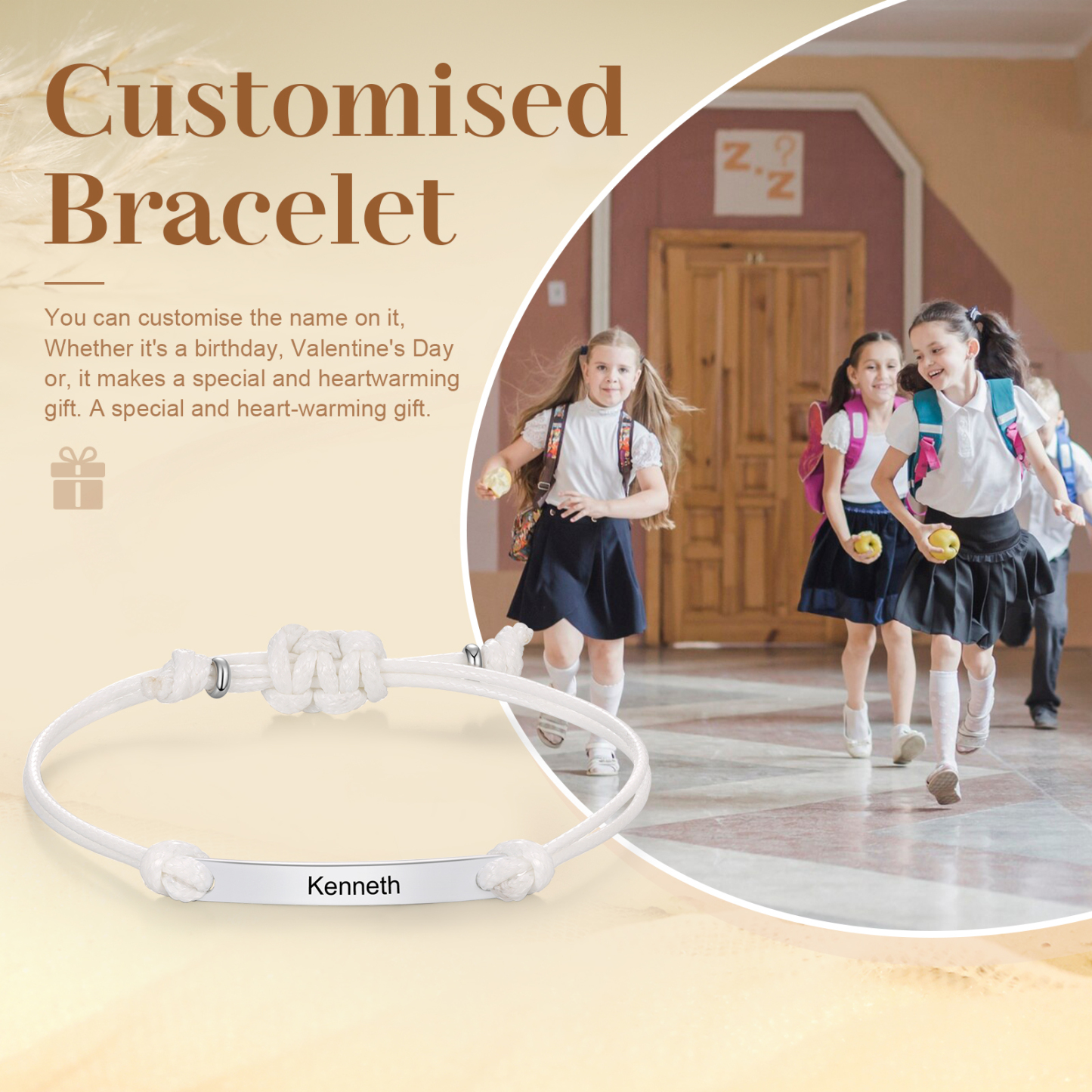 Personalized Name Leather Stainless Steel Bracelet, Back To School Gift For Daughter