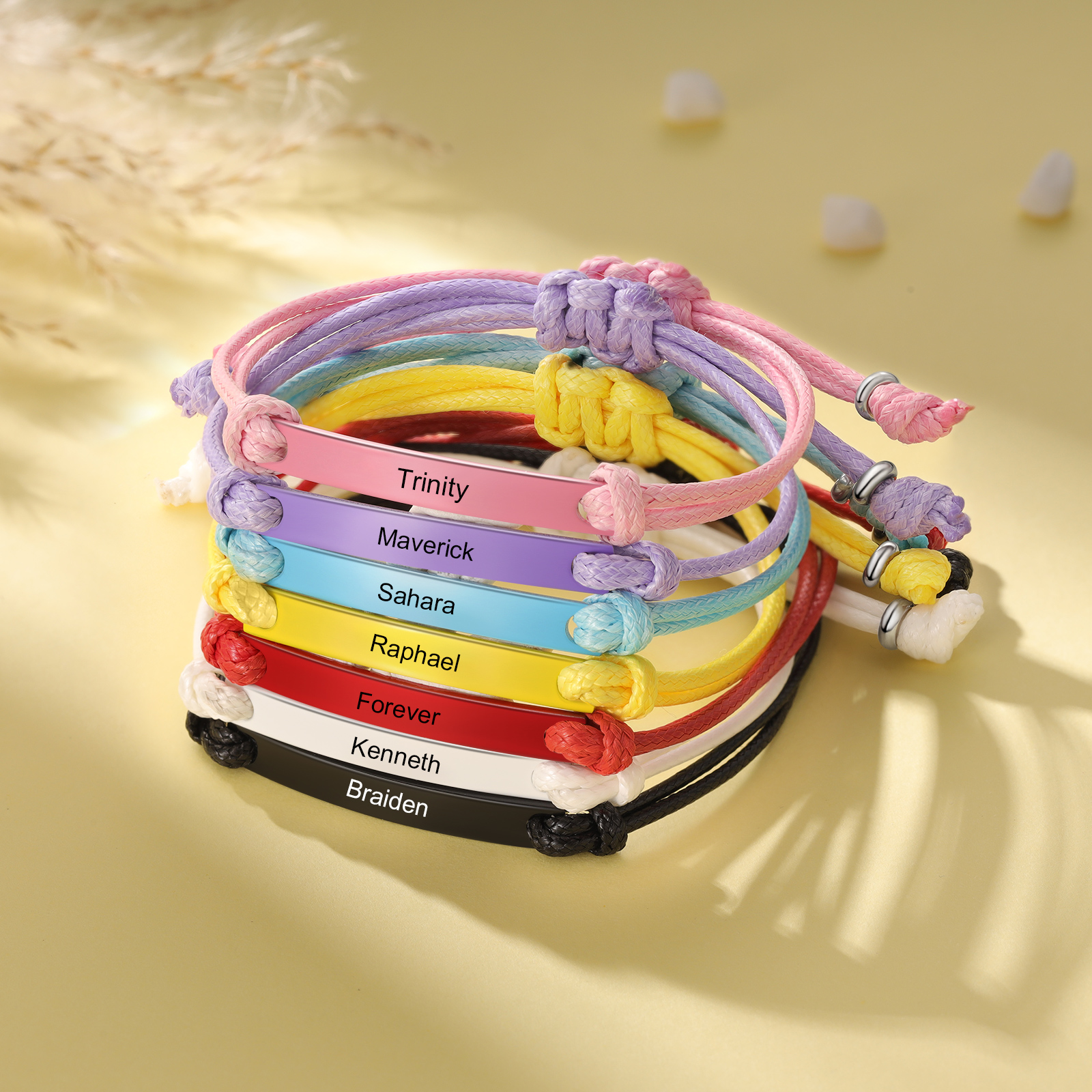 Personalized Name Leather Stainless Steel Bracelet, Back To School Gift For Daughter