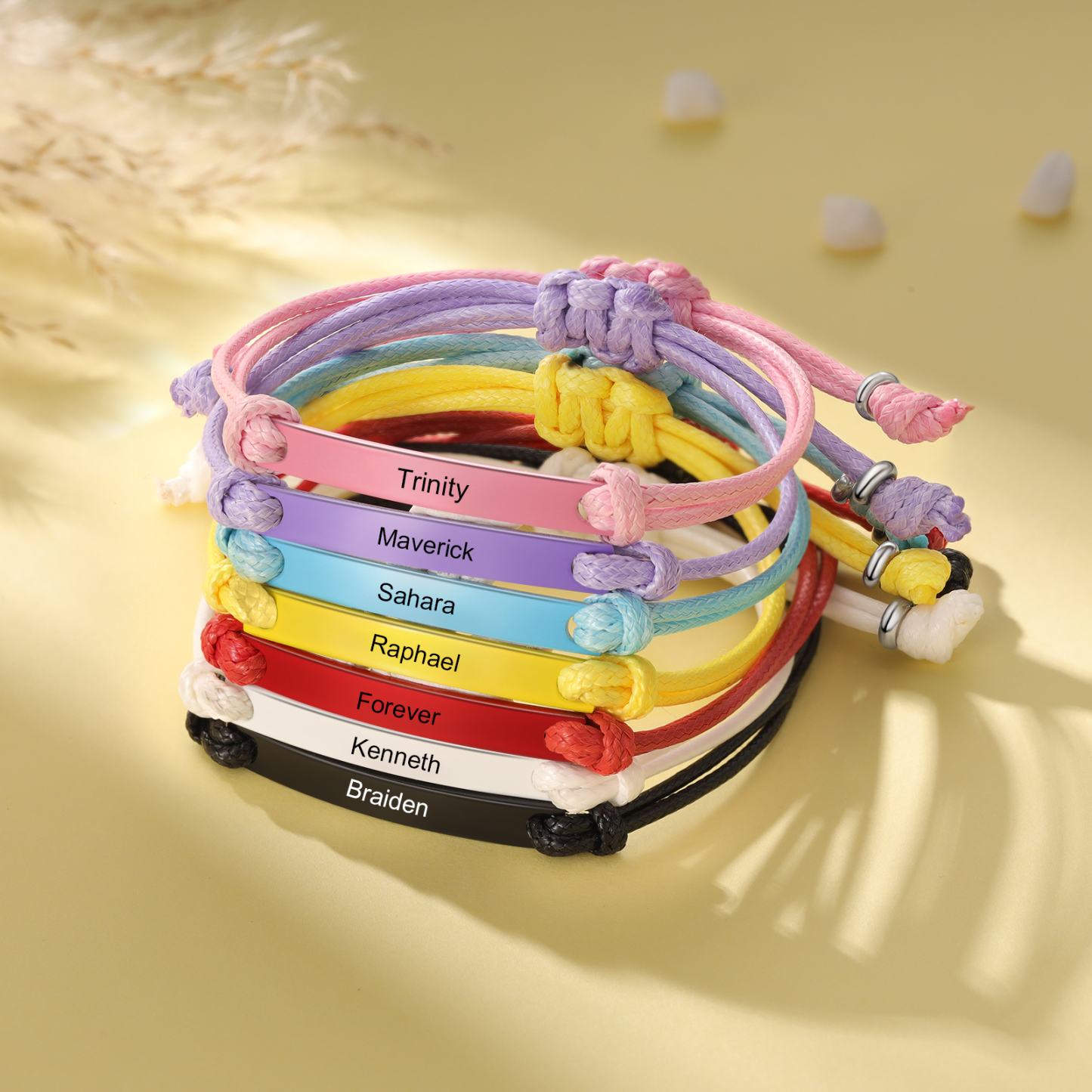 Personalized Name Leather Stainless Steel Bracelet, Back To School Gift For Daughter