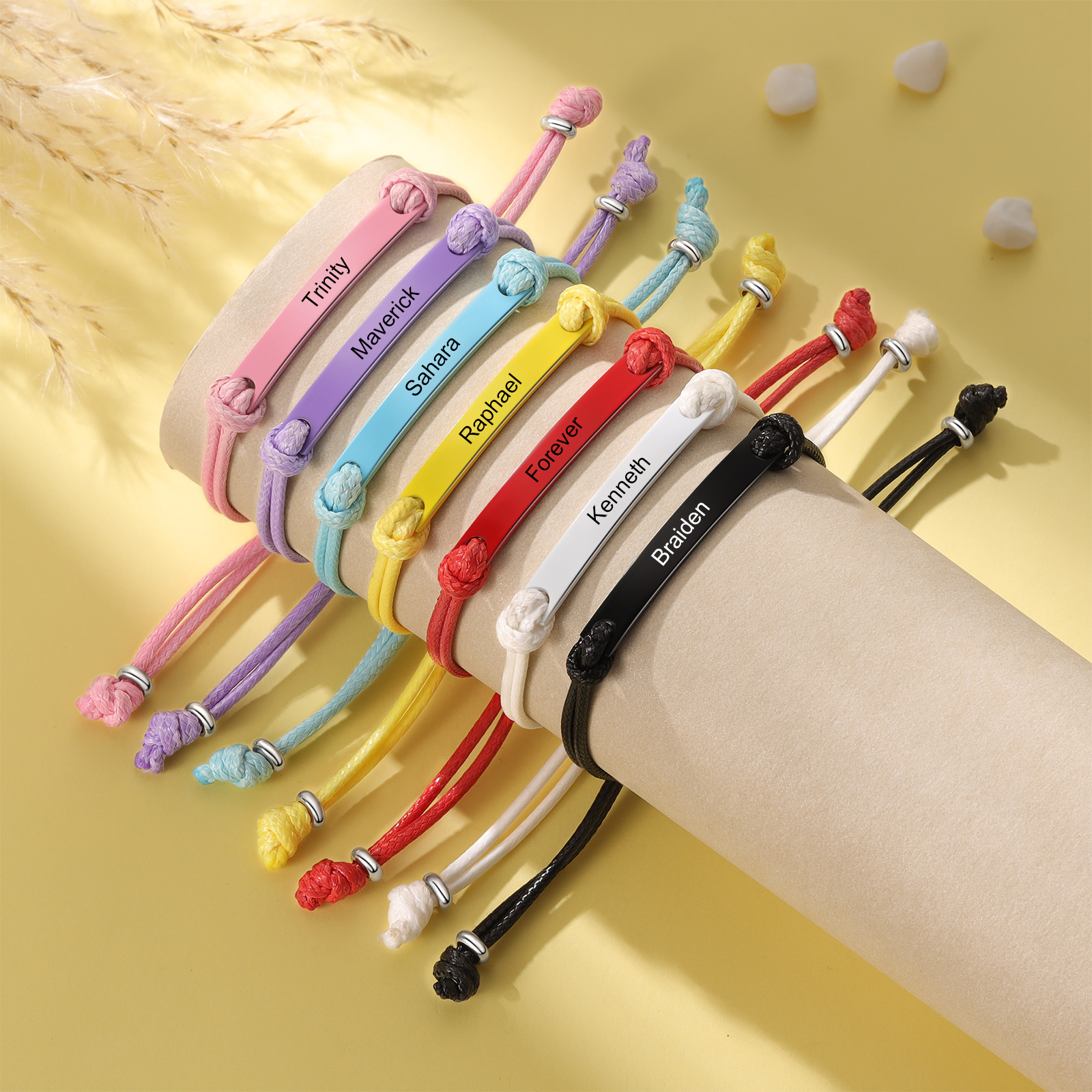 Personalized Name Leather Stainless Steel Bracelet, Back To School Gift For Daughter