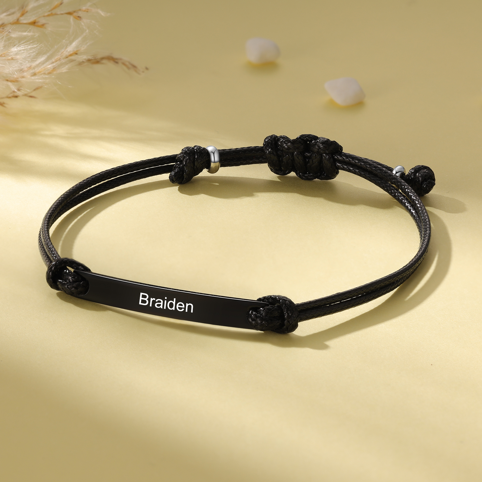 Personalized Name Leather Stainless Steel Bracelet, Back To School Gift For Daughter