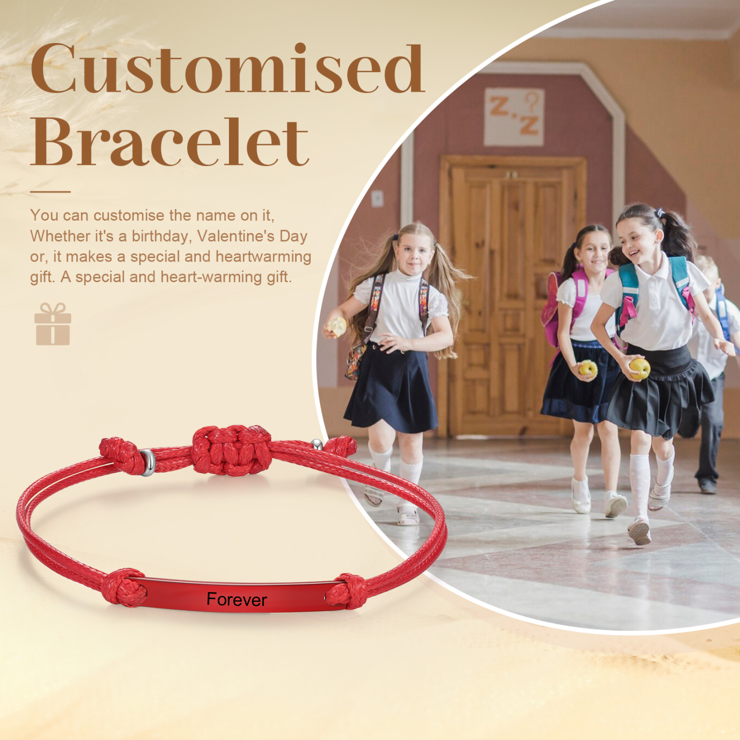 Personalized Name Leather Stainless Steel Bracelet, Back To School Gift For Daughter