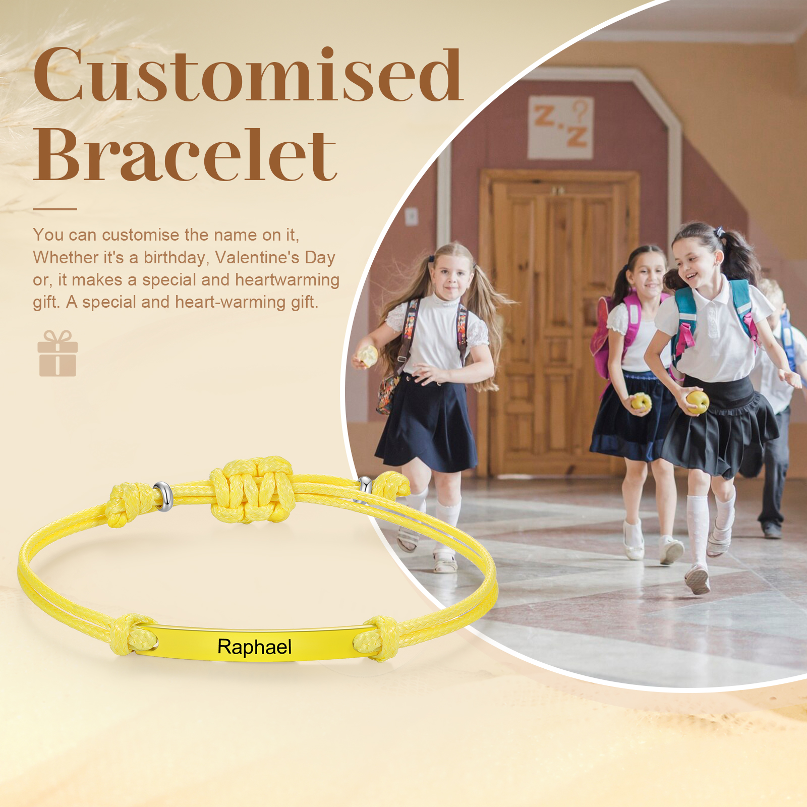 Personalized Name Leather Stainless Steel Bracelet, Back To School Gift For Daughter