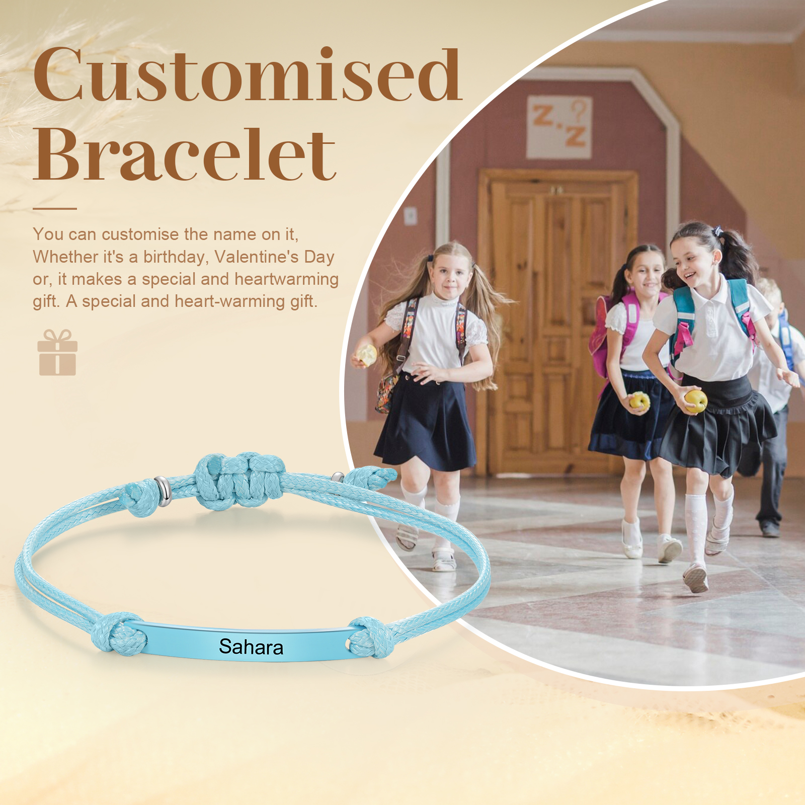 Personalized Name Leather Stainless Steel Bracelet, Back To School Gift For Daughter