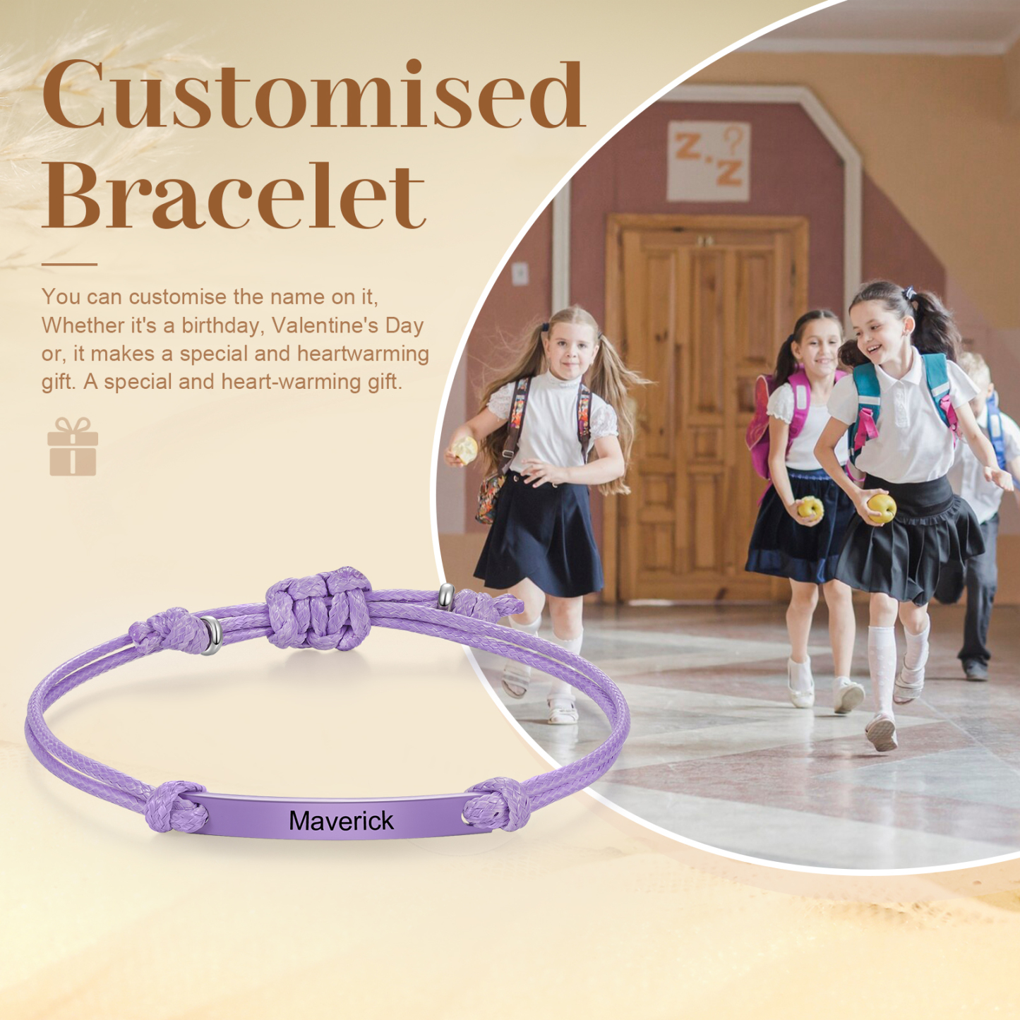 Personalized Name Leather Stainless Steel Bracelet, Back To School Gift For Daughter