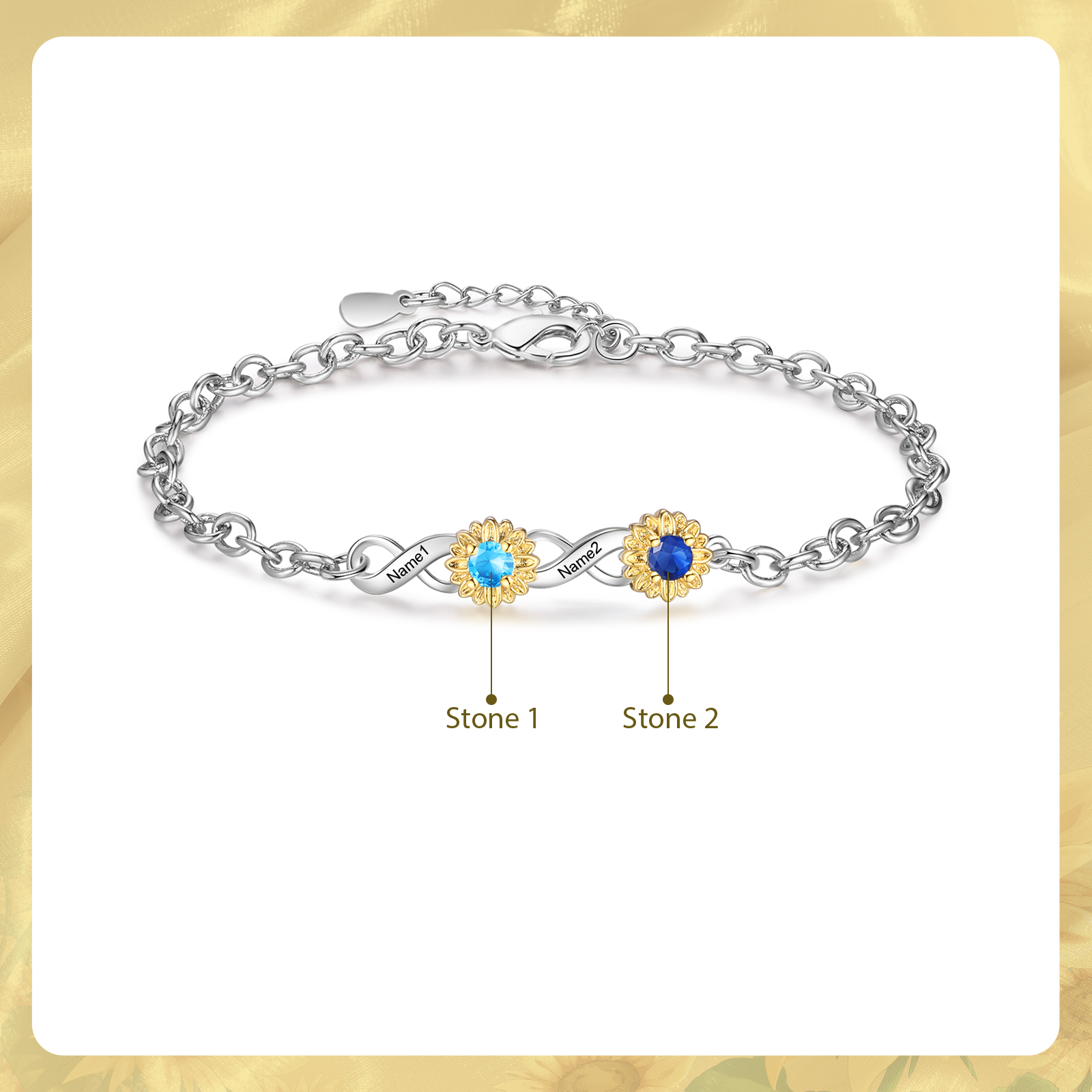 2 Birthstones & Names - Personalized Birthstone Beautiful Bracelet Gift for Her