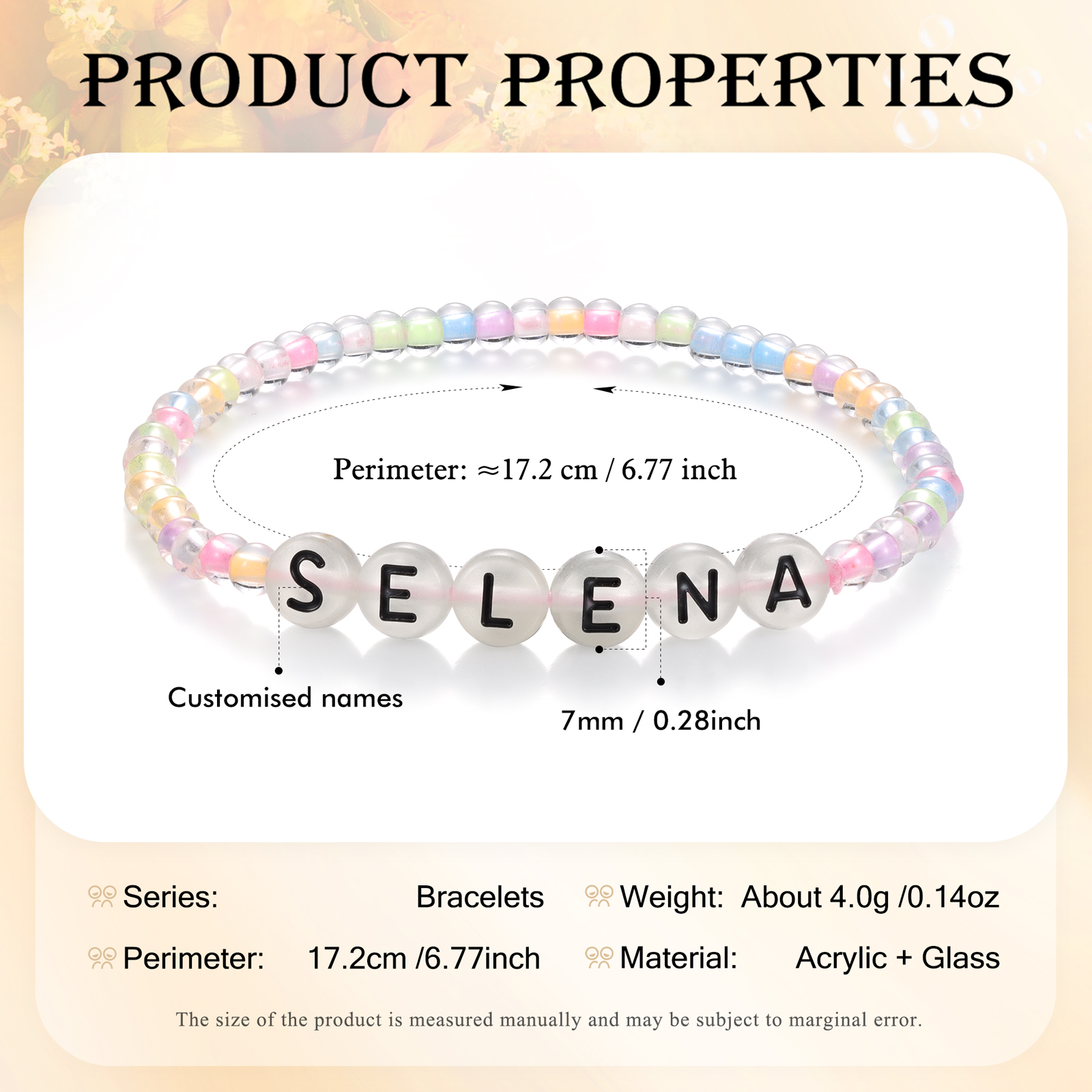 Personalized Name Colored Glass Beaded Bracelet, A Back-To-School Gift For Daughter