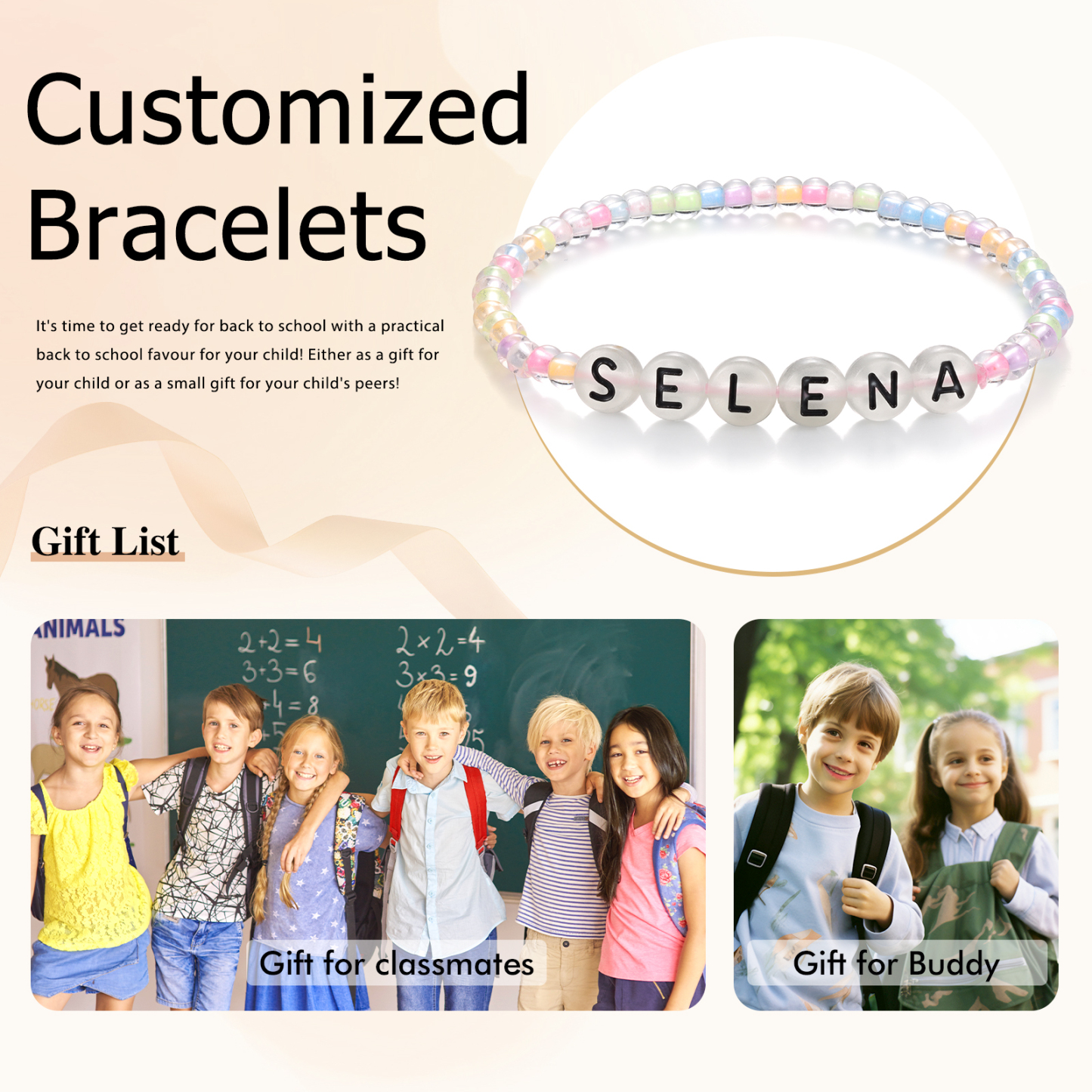 Personalized Name Colored Glass Beaded Bracelet, A Back-To-School Gift For Daughter