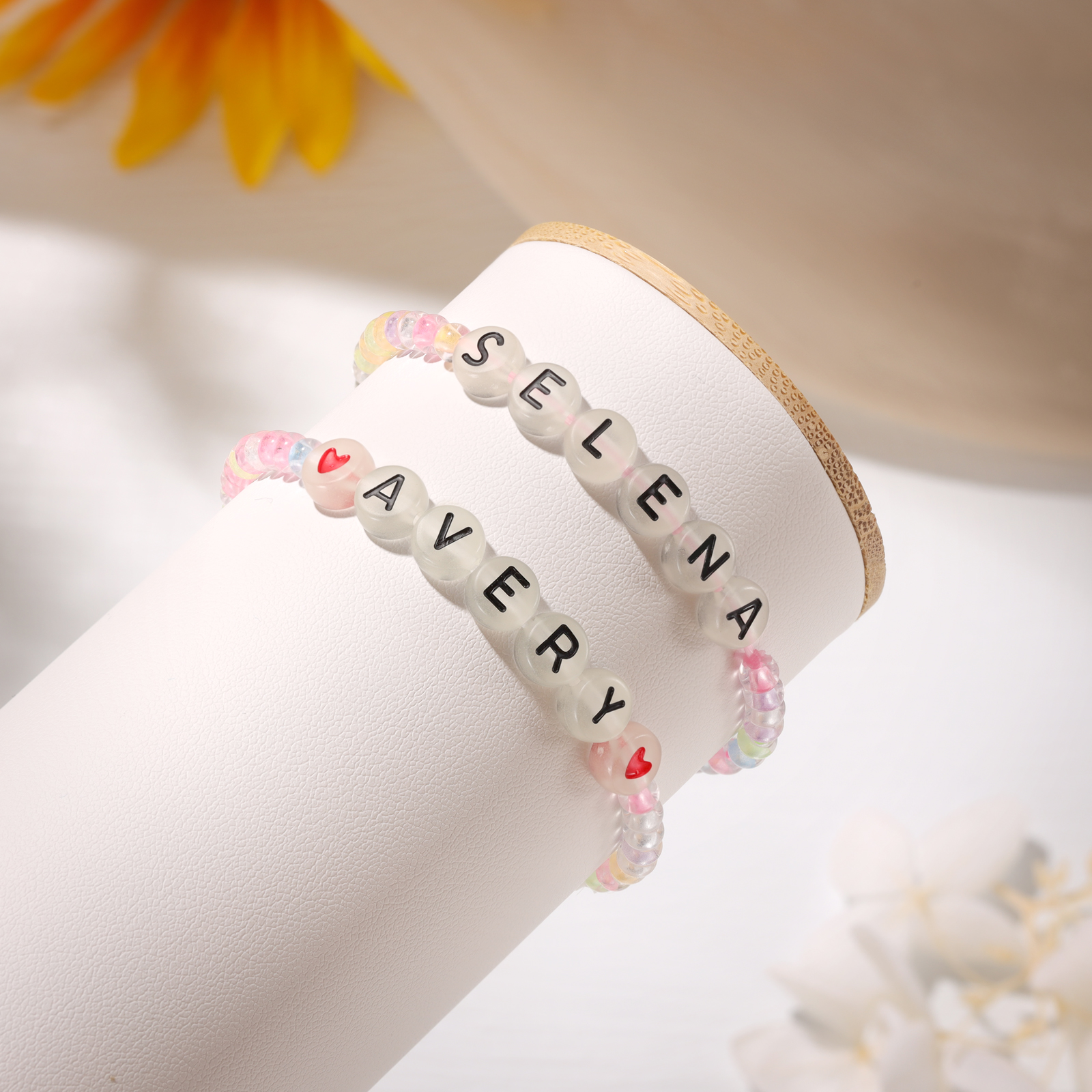 Personalized Name Colored Glass Beaded Bracelet, A Back-To-School Gift For Daughter