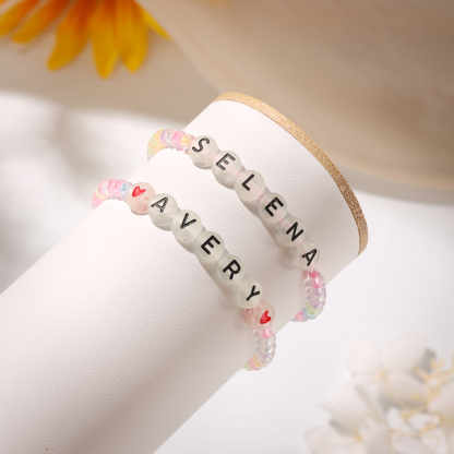 Personalized Name Colored Glass Beaded Bracelet, A Back-To-School Gift For Daughter