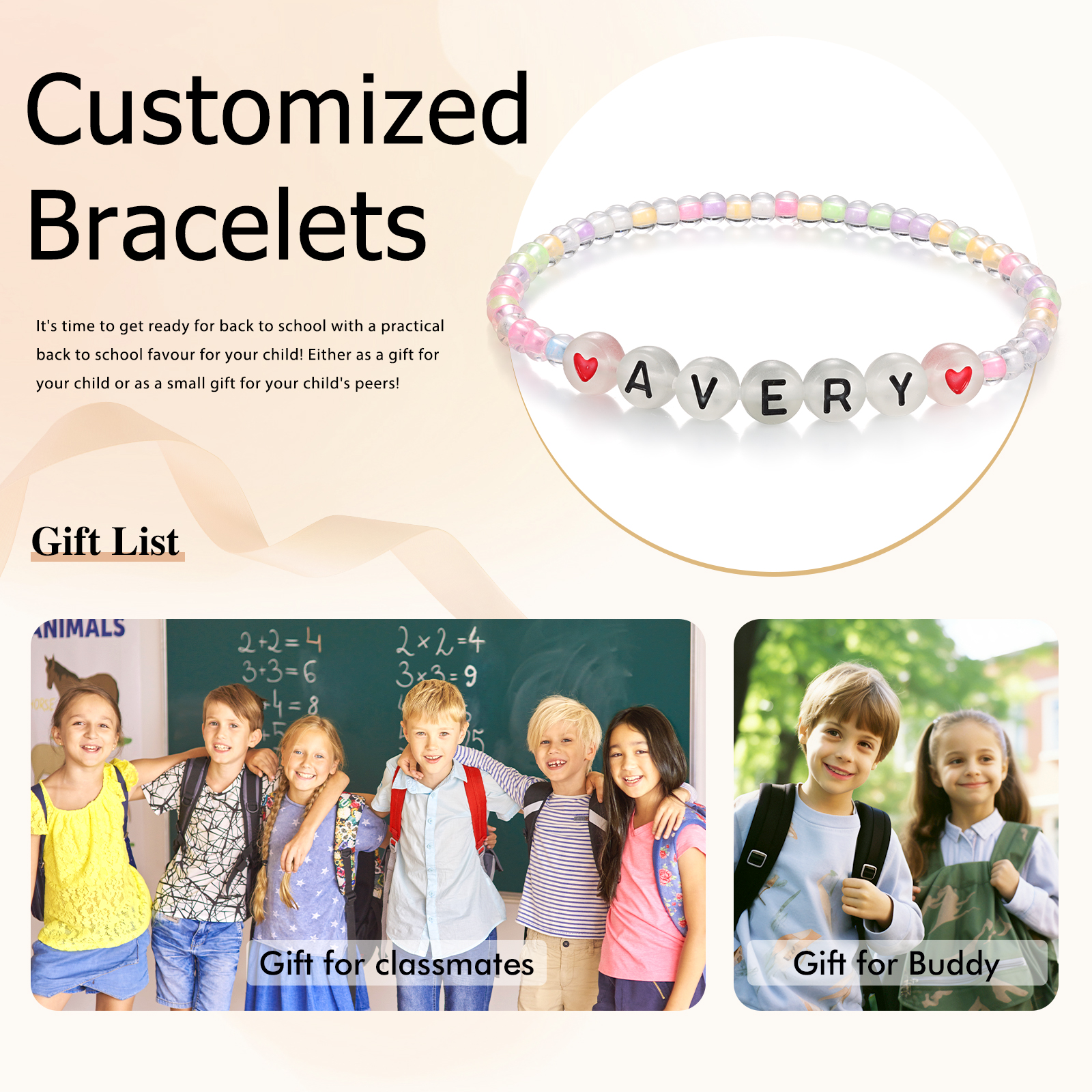 Personalized Name Colored Glass Beaded Bracelet, A Back-To-School Gift For Daughter