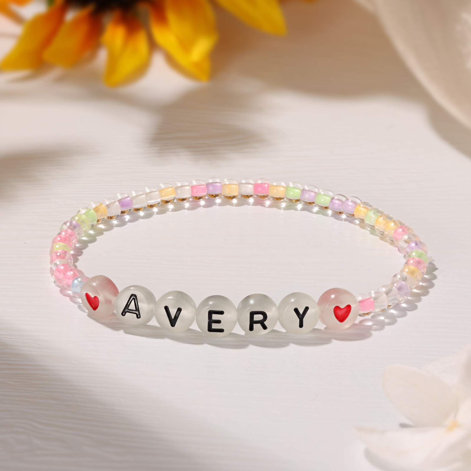 Personalized Name Colored Glass Beaded Bracelet, A Back-To-School Gift For Daughter