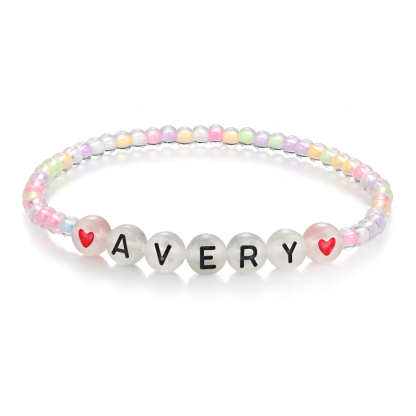 Personalized Name Colored Glass Beaded Bracelet, A Back-To-School Gift For Daughter