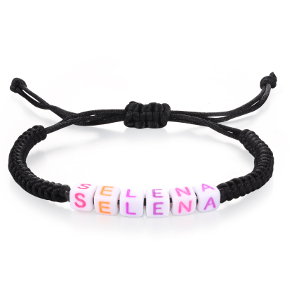 2PCS-Personalized 2 Name Braided Cord Square Handmade Bracelet, Back to School Gift for Daughter